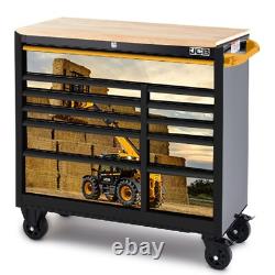 JCB 42'' Roller Tool Cabinet 11 Drawers Steel with Hardwood Worktop, Telehandler