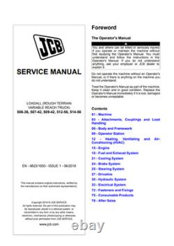 JCB 506-36 507-42 509-42 512-56 514-56 Telehandler Service Manual Printed Book