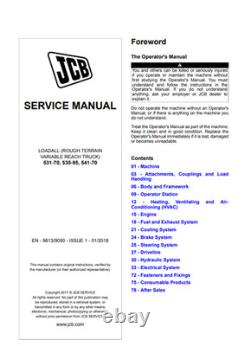 JCB 531-70, 535-95, 541-70 Telehandler Service Manual Printed Book