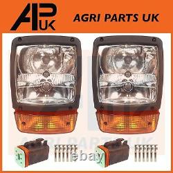 PAIR of Front Headlights Headlamps & Male Plugs for JCB Telescopic Telehandler