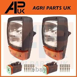 PAIR of Front Headlights Headlamps & Male Plugs for JCB Telescopic Telehandler