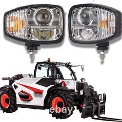 Pair LED Headlight Lights For JCB Telehandler Loader Loadall Head Wired Headlamp