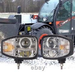 Pair LED Headlight Lights For JCB Telehandler Loader Loadall Head Wired Headlamp